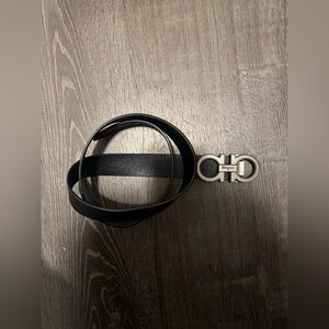 Salvatore Ferragamo Black and Silver Gancini Belt